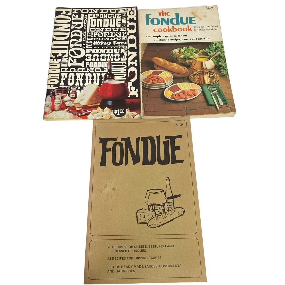 Lot of 3 Vintage 70's FONDUE Books Cheese Beef Fish Recipes Cookbooks Parties